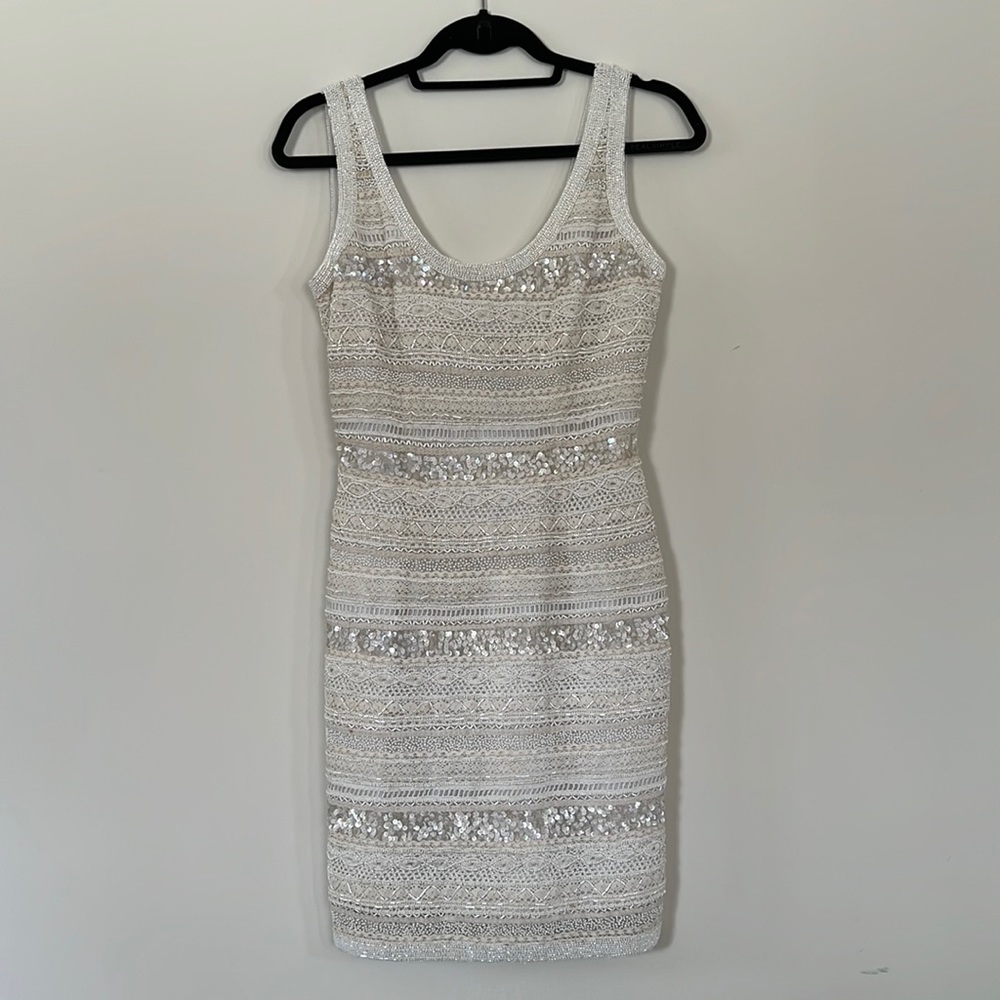 Vintage Riazee Boutique for Neiman Marcus - White Beaded, Sequin + Lace Dress